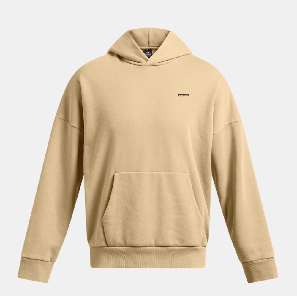 Under Armor Hoodie XL UA Icon Heavyweight Fleece Oversized Vintage Wash/Fit Tan